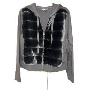 DKNY Black Faux Fur Full Zip Jacket-Women's size Medium
